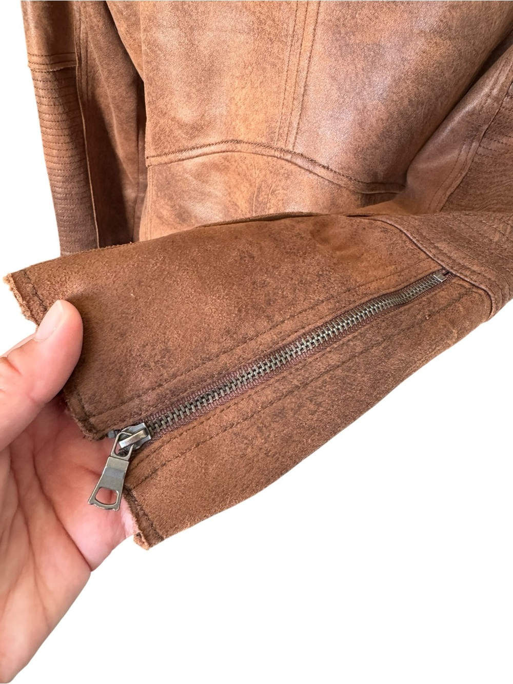 Anthropologie Rustic Brown Faux Leather Bomber Jacket Size L - Picture 5 of 7